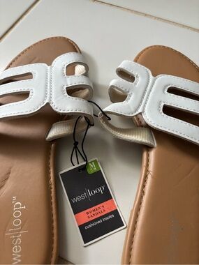 west loop White and Tan Women’s Slide Sandals